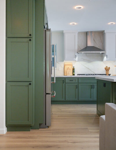 Tall sage green pantry cabinet, San Jose, CA